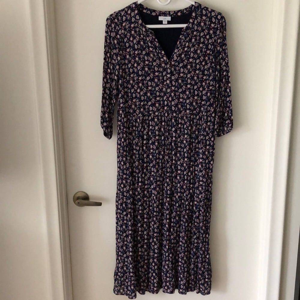 J.Jill blue floral maxi dress with lining.